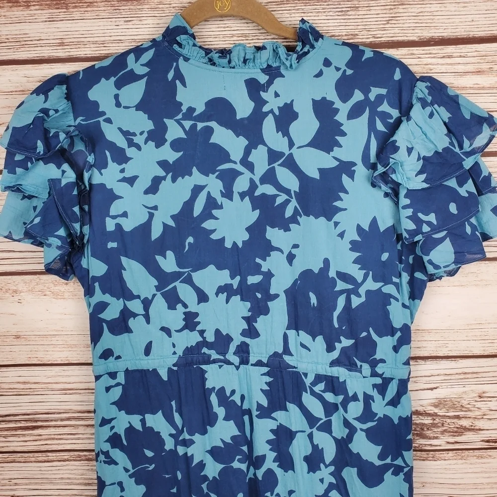 Olivis James The Label Medium "Delia" Night Shadow Blue Ruffle Midi Dress #119 - Picture 10 of 12